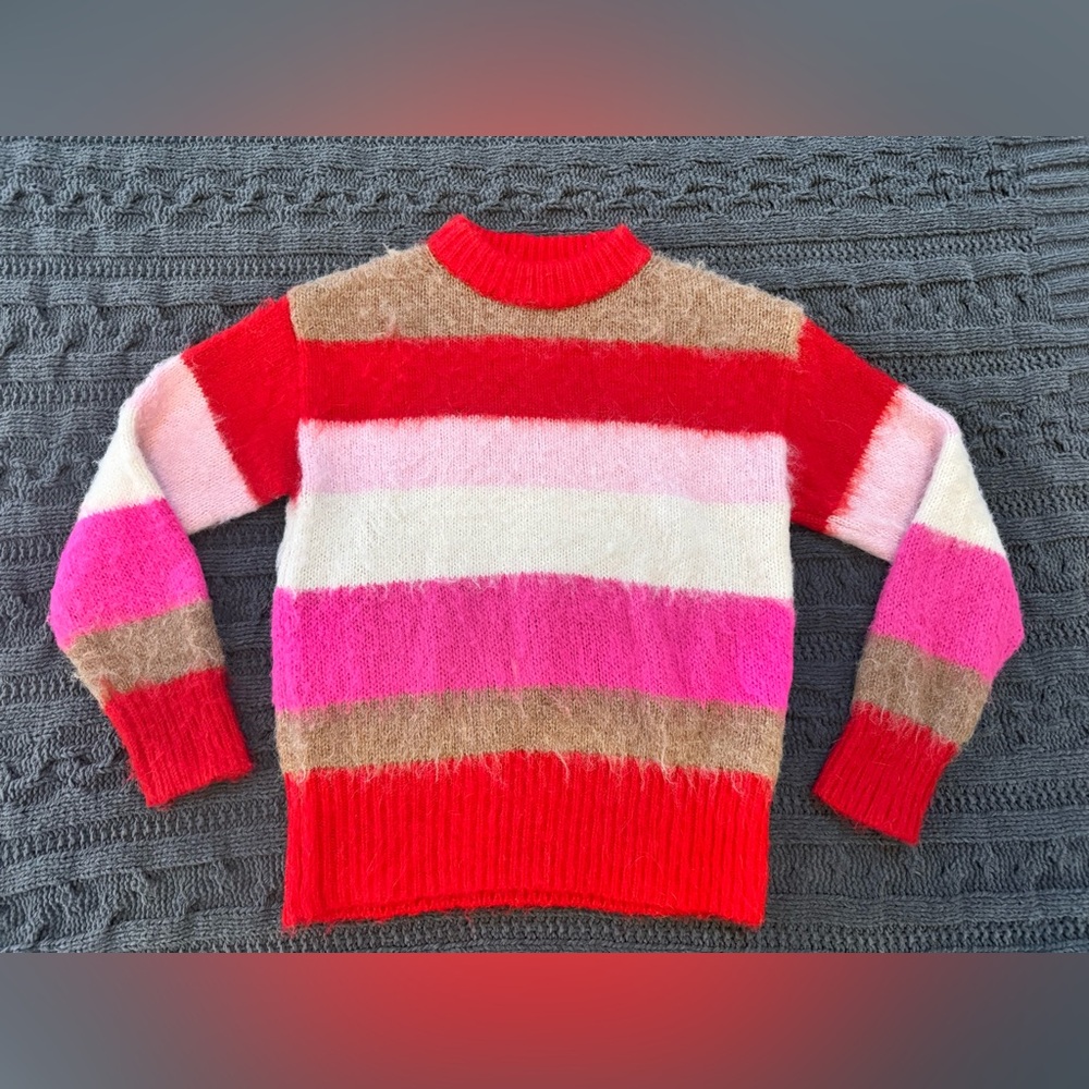 a new day Women's Striped Sweater - Red, Pink, Tan (Small)